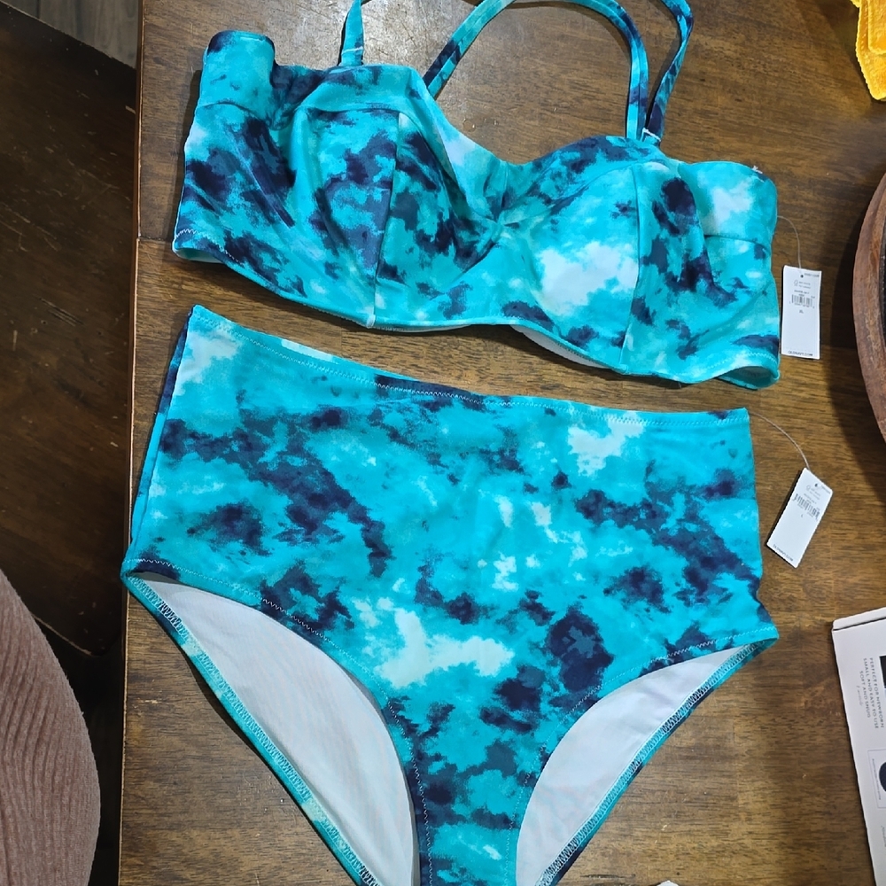 Blue and White Tie-Dye Bikini Set